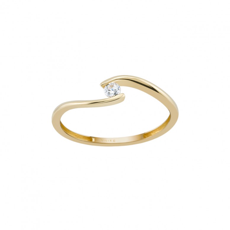 Anel Ouro 14K Double Line Solitaire